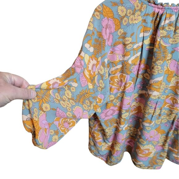 Entro Floral Ruched Sleeve Blouse - Size S - Picture 5 of 6